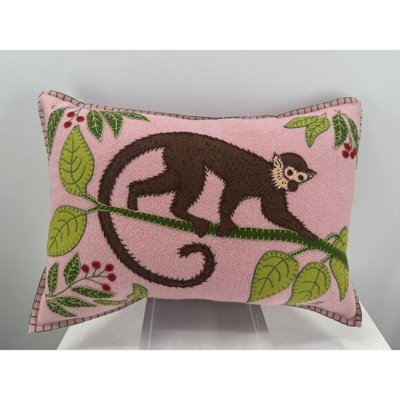 Jan Constantine England 100% Wool Thrown Pillow Feathers Filled Tropical Monkey - Picture 1 of 11